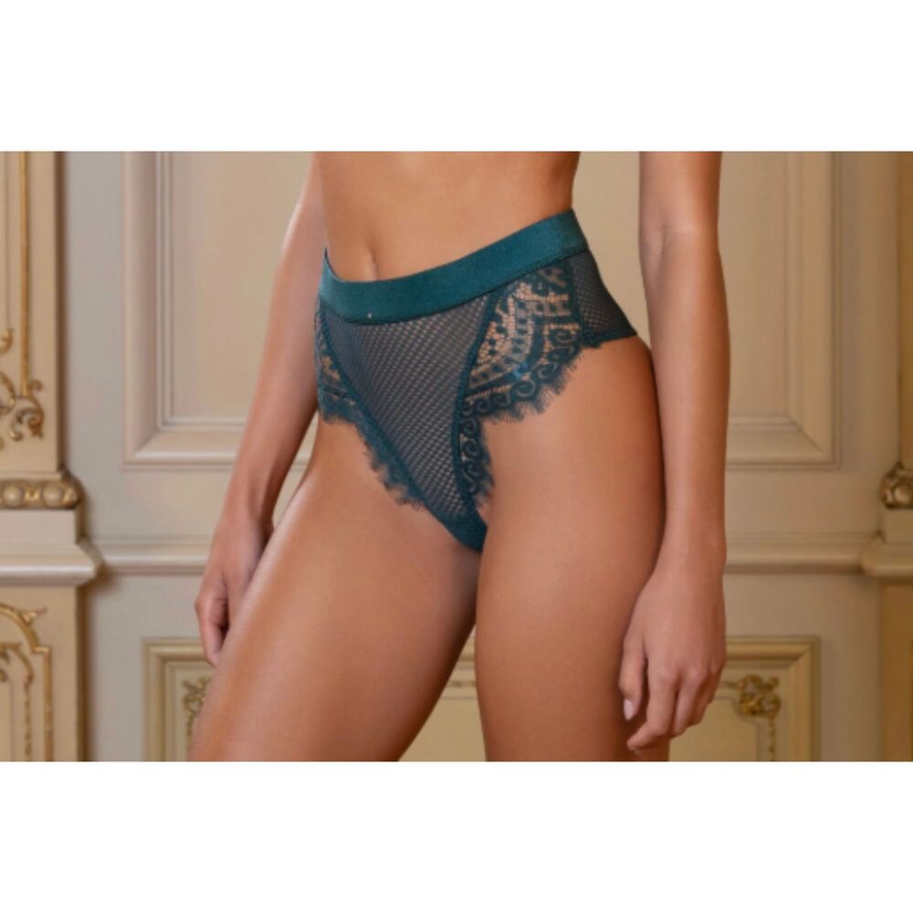 Gooseberry Intimates Full On Glam Emerald Lace Thong - Sheer Mesh